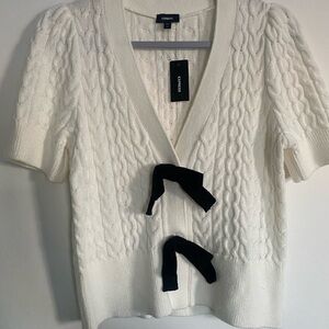 Express Ivory Cable Knit Cardigan with Dark Accents